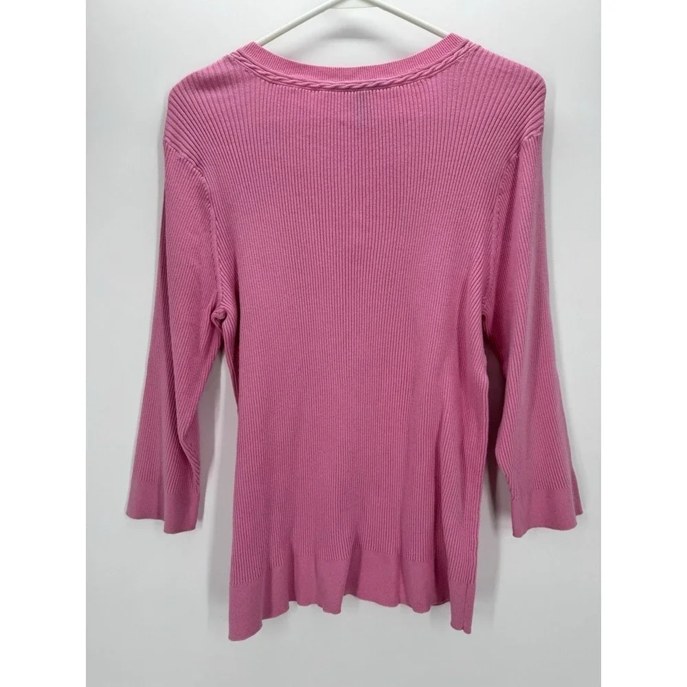 Lauren Ralph Lauren 3X Pink Ribbed V Neck Sweater Plus Size Preppy Chic